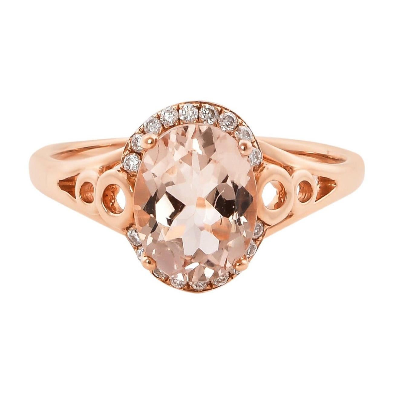 1.7 Carat Morganite and Diamond Ring in 18 Karat Rose Gold For Sale