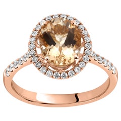 1.7 Karat Morganit Weißer Diamant Runder Verlobungsring aus 18 Karat Roségold Fancy Verlobungsring