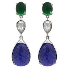 17 Carat Natural Tanzanite and 7 Carat Natural Emerald Drop Statement Earring