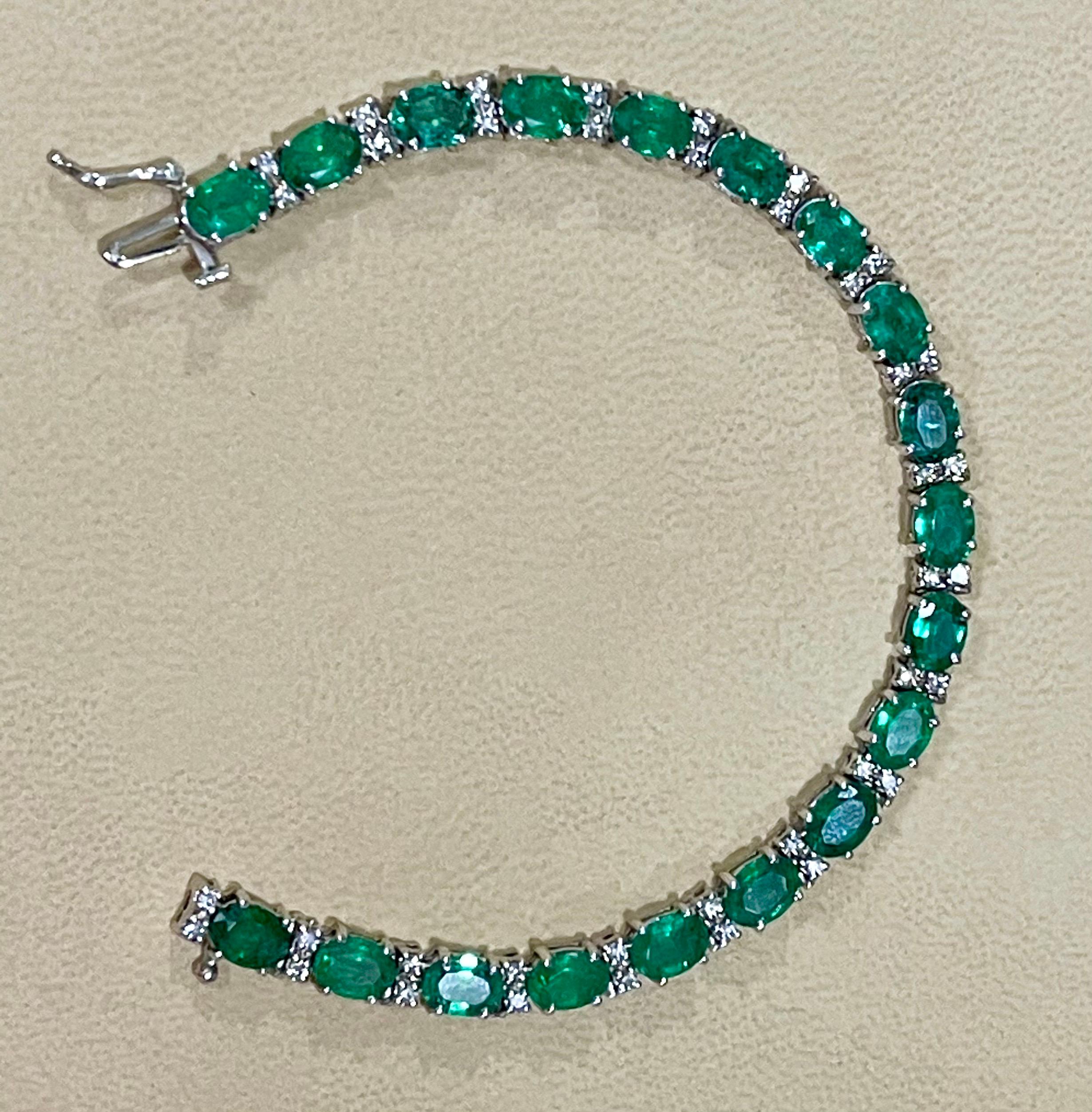 17 Carat Natural Zambian Emerald and Diamond Tennis Bracelet 14 Karat White Gold 5