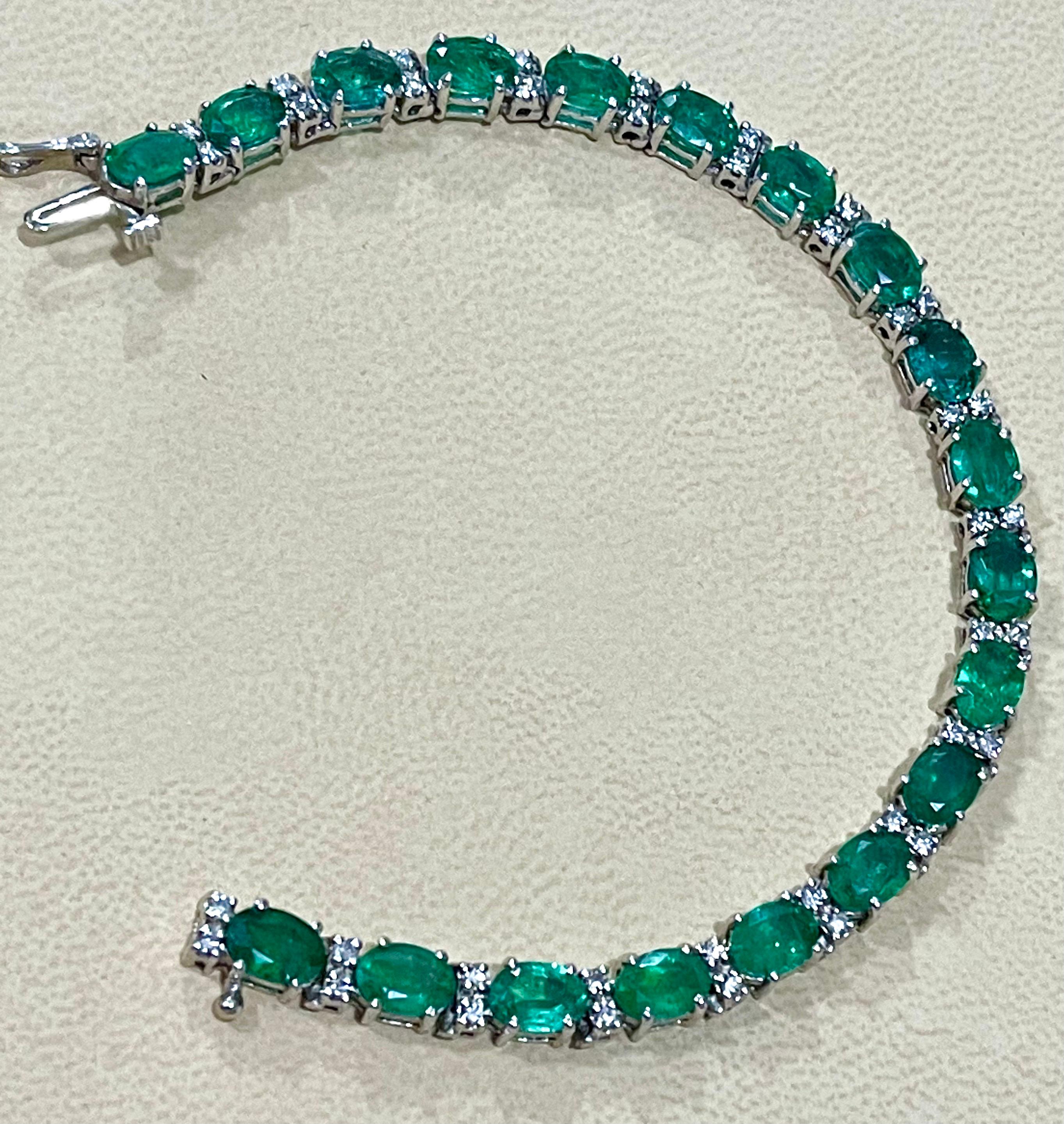 17 Carat Natural Zambian Emerald and Diamond Tennis Bracelet 14 Karat White Gold 6
