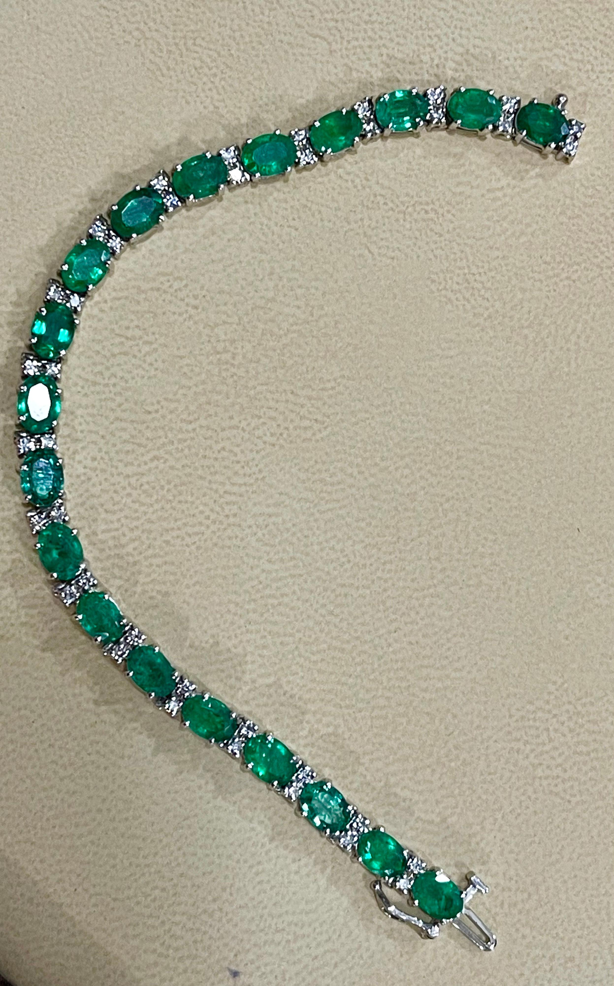 17 Carat Natural Zambian Emerald and Diamond Tennis Bracelet 14 Karat White Gold 3