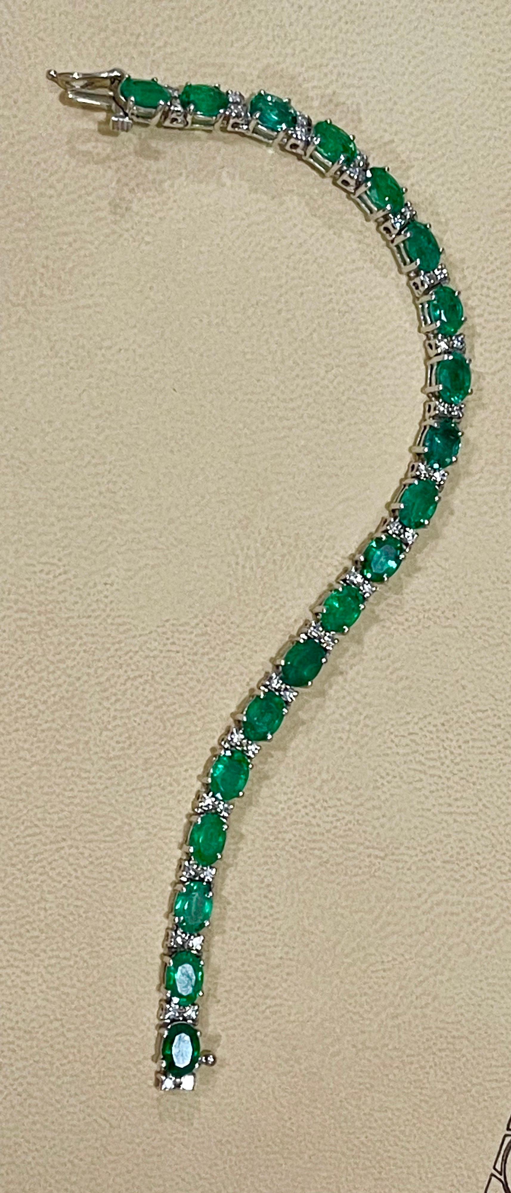 17 Carat Natural Zambian Emerald and Diamond Tennis Bracelet 14 Karat White Gold 4