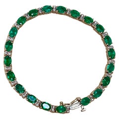 17 Carat Natural Zambian Emerald & Diamond Tennis Bracelet 14 Karat Yellow Gold