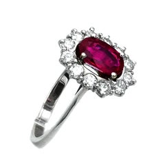 1.7 Carat No Heat Ruby Diamond 18K White Gold Cluster Ring
