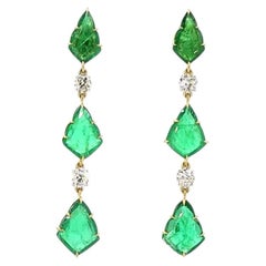 1.7 Carat Old European Cut Diamond Emerald Gold Earrings