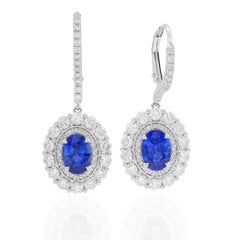 1.7 Carat Oval Sapphire Drop Earrings with 1.51 Ct Diamond Double Halo ref630