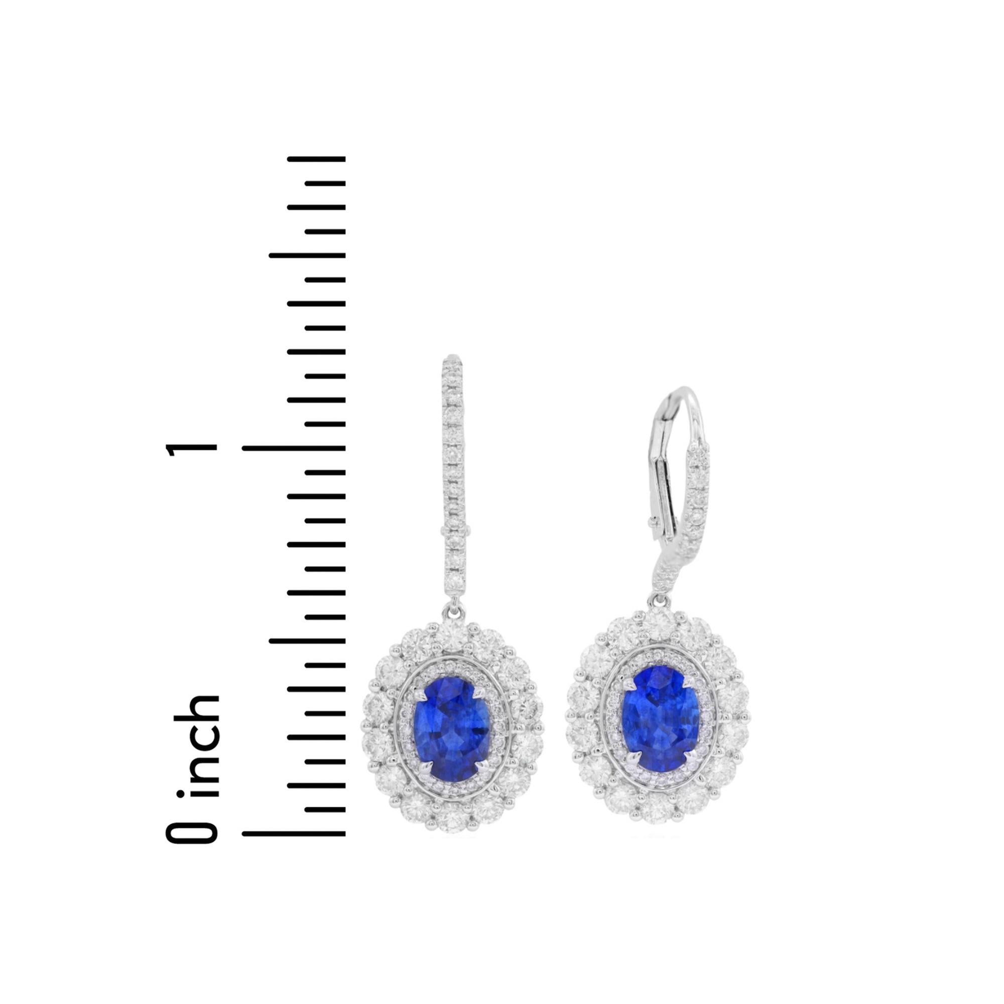 Taglio ovale Orecchini a goccia con zaffiro ovale da 1,7 carati e doppio alone di diamanti da 1,51 carati ref630 in vendita