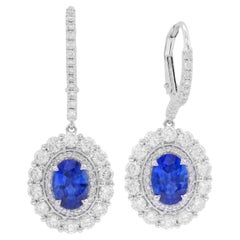 Orecchini a goccia con zaffiro ovale da 1,7 carati e doppio alone di diamanti da 1,51 carati ref630