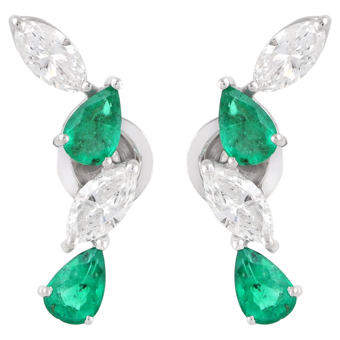 Pendientes Trepadores de Esmeralda Perla de 1,7 Quilates  1,34 qt Diamante SI/H Oro Blanco 18k
