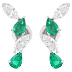 Boucles d
oreilles poire émeraude de 1,7 carat  1.34 Ct SI/H Diamant or blanc 18k