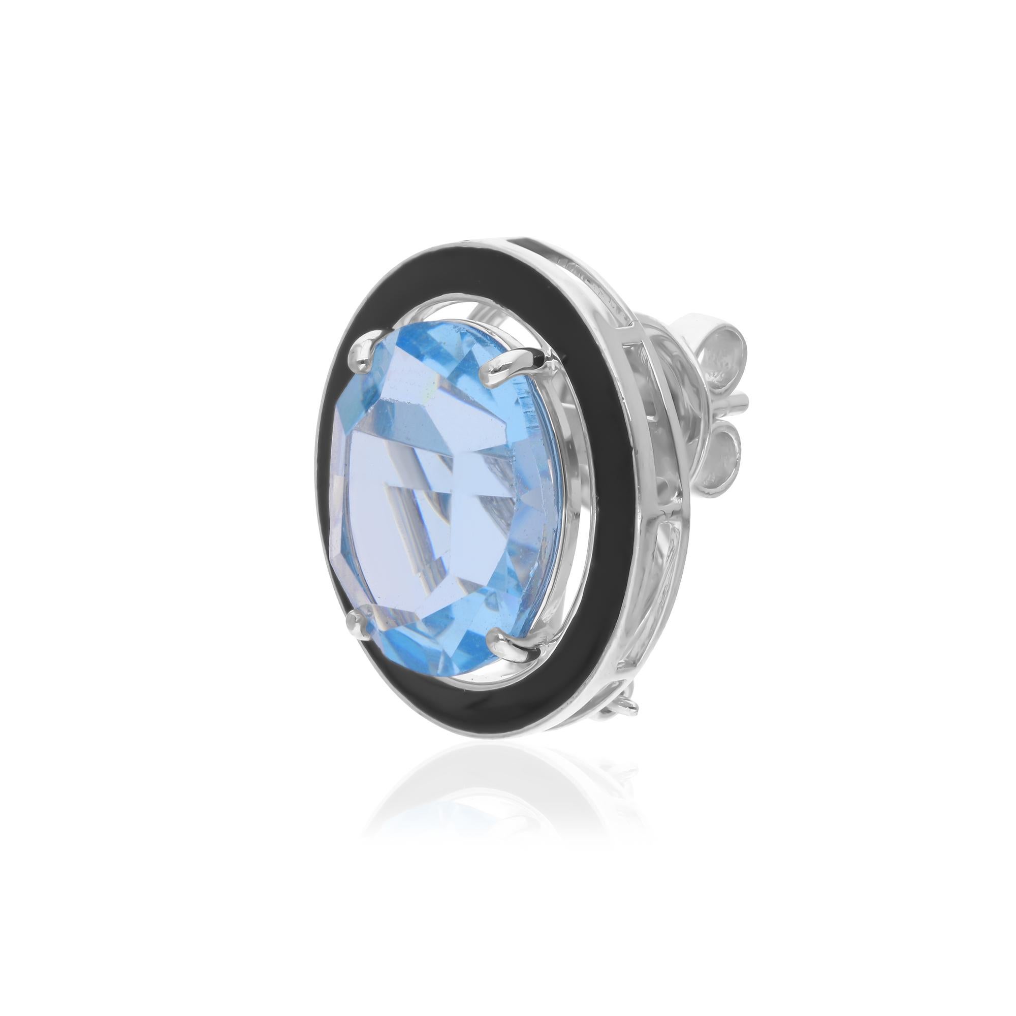 Modern 17 Carat Pink Blue Gemstone Black Enamel Jacket Earrings 14 Karat White Gold For Sale