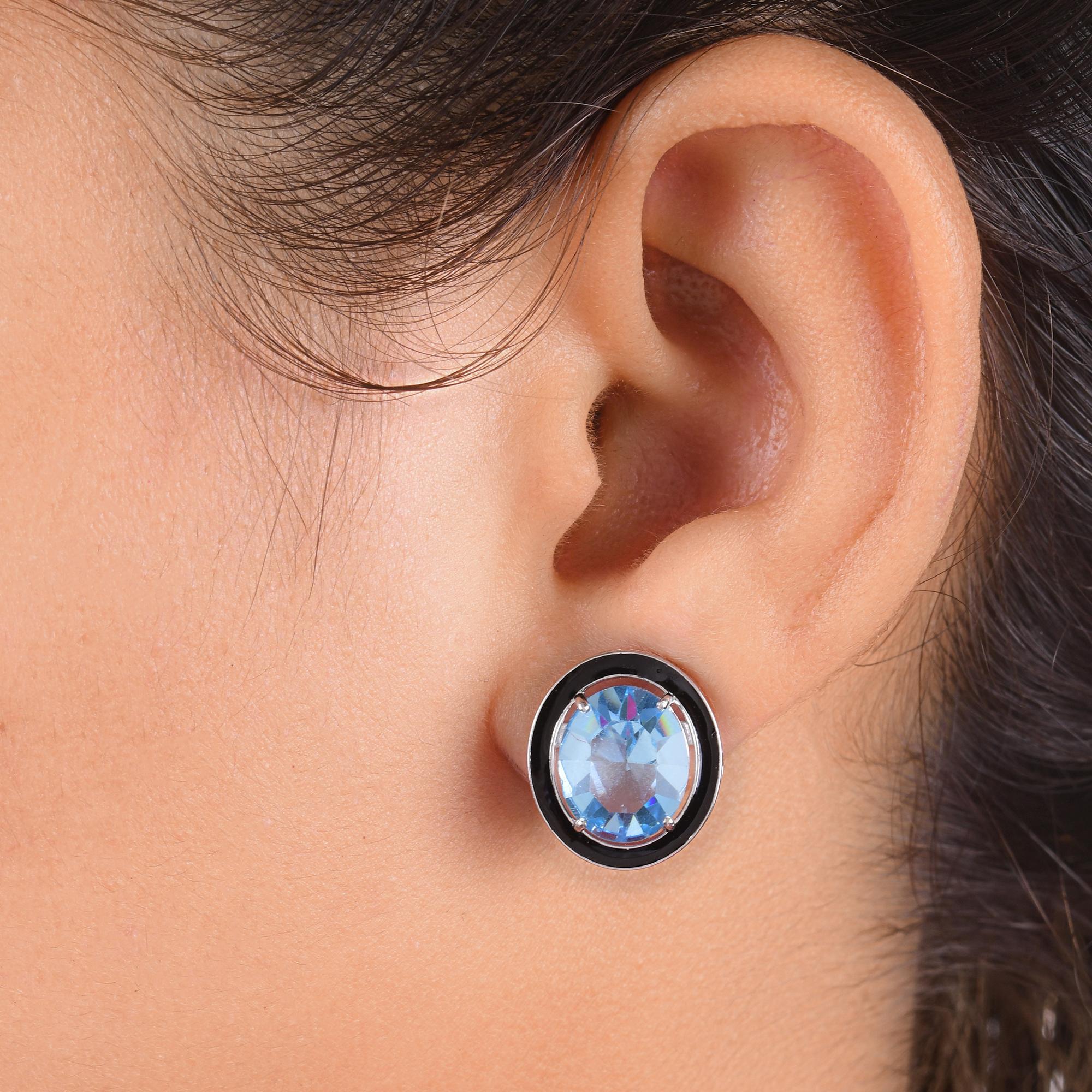 17 Carat Pink Blue Gemstone Black Enamel Jacket Earrings 14 Karat White Gold For Sale 1
