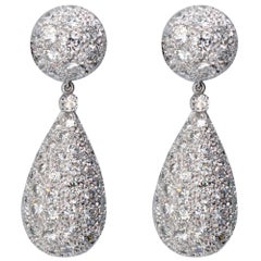 French Platinum Pavé Diamond Convertible Drop Earrings, circa 1960s, 17 Carats