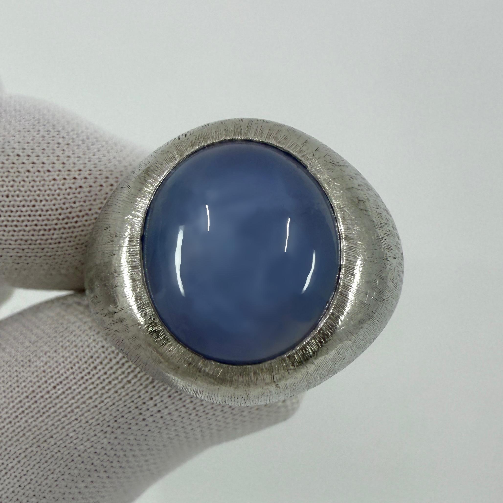 da uomo o donna 17 Carati Raro Anello Vintage Buccellati Stella Blu Zaffiro Cupola in Platino in vendita