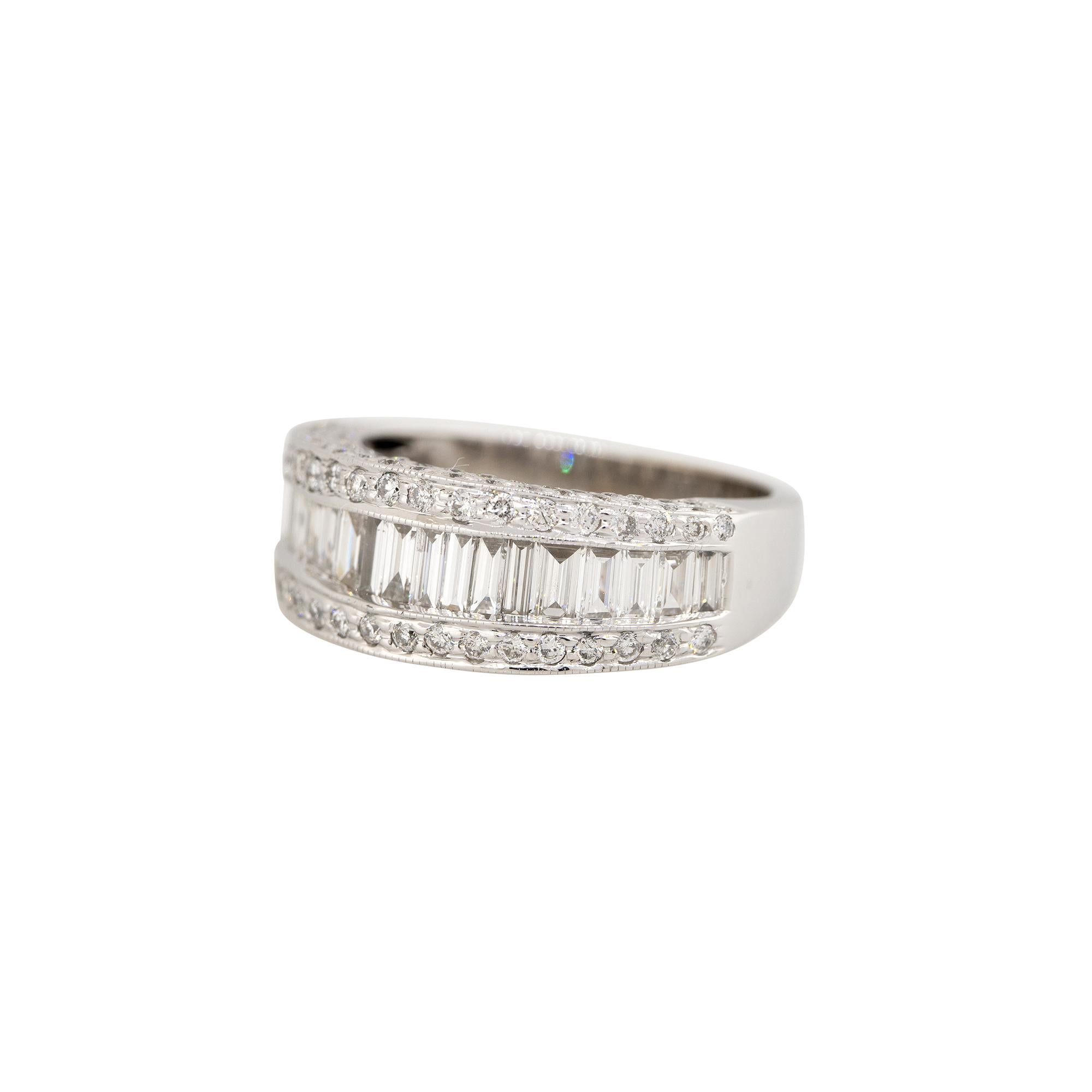 14k White Gold 1.7ctw Round Brilliant & Baguette Cut Diamond 3-Row Ring

Product: Round Brilliant & Baguette Cut Diamond Ring
Material: 14k White Gold
Diamond Details: There are approximately 1.70 carats of round brilliant and baguette cut