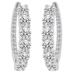 1.7 Carat Round SI/H Diamond Inside Out Hoop Earrings 14 Karat White Gold