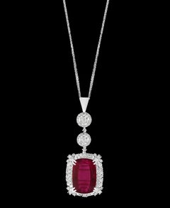 17 Carat Rubelite and 4 Carat Diamond Pendant / Necklace 14 Karat Gold, Estate