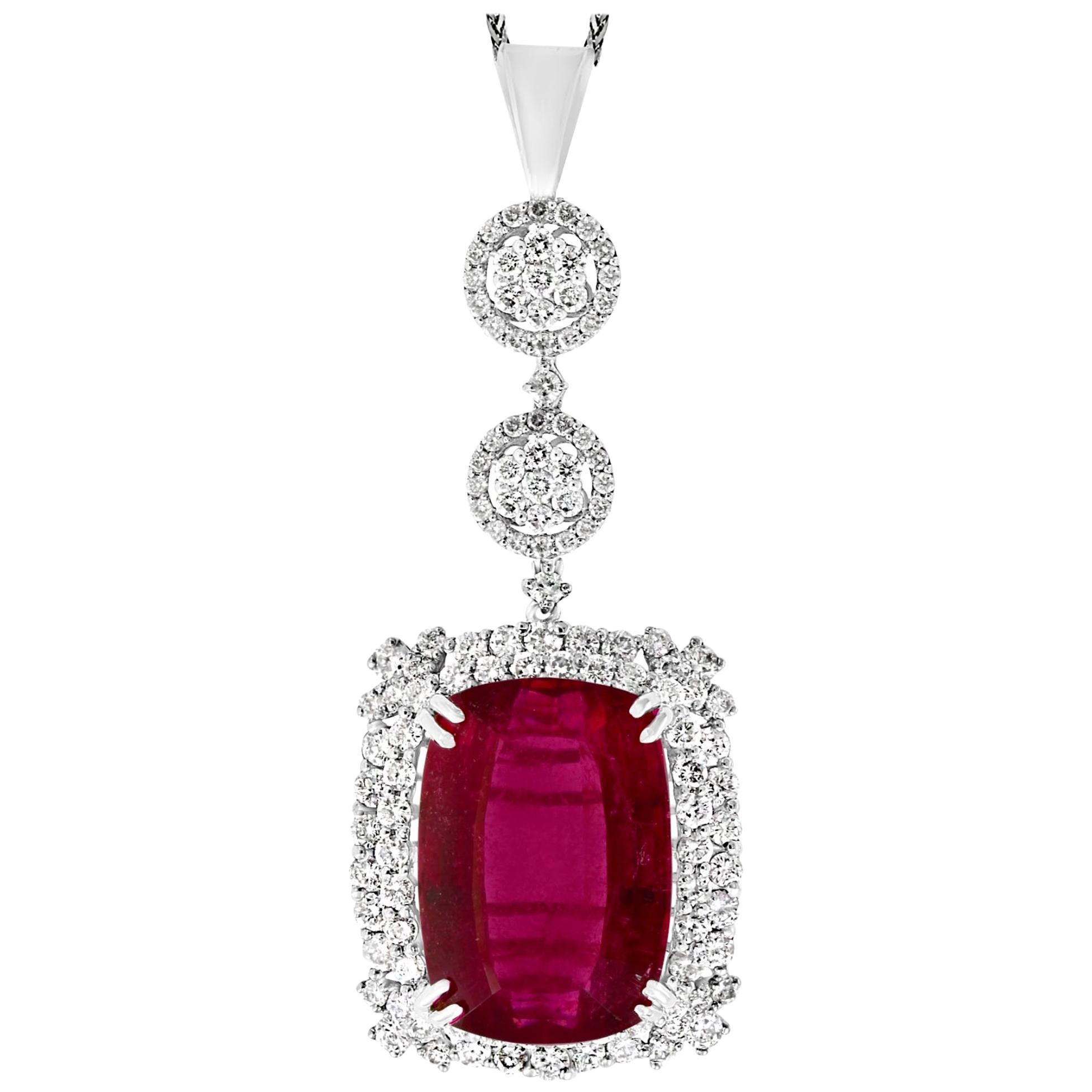 17 Carat Rubelite and 4 Carat Diamond Pendant / Necklace 14 Karat Gold, Estate For Sale