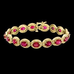 17 Carat Ruby & 1 Carat Diamond Affordable Tennis Bracelet 14 Karat Yellow Gold
