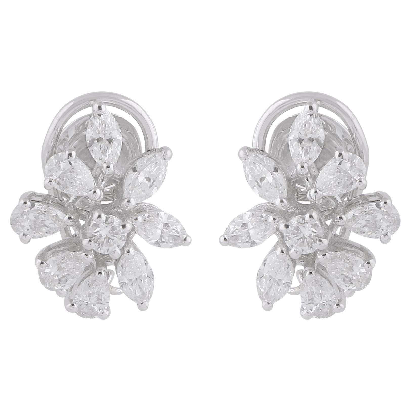 Boucles d'oreilles en diamant poire marquise de 1,7 carat, pureté SI, couleur HI, or blanc 18 carats