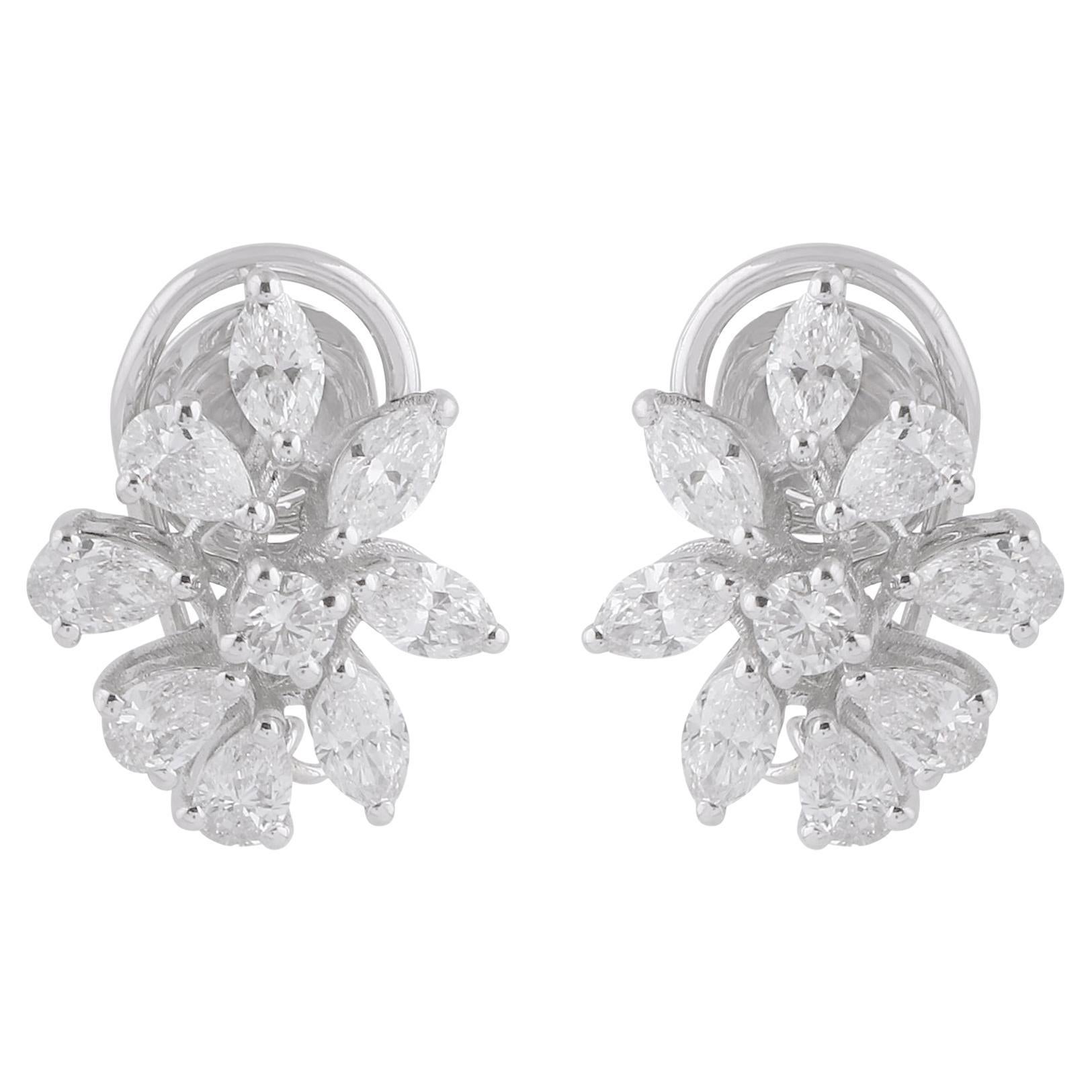 1.7 Carat SI Clarity HI Color Marquise Pear Diamond Earrings 18 Karat White Gold