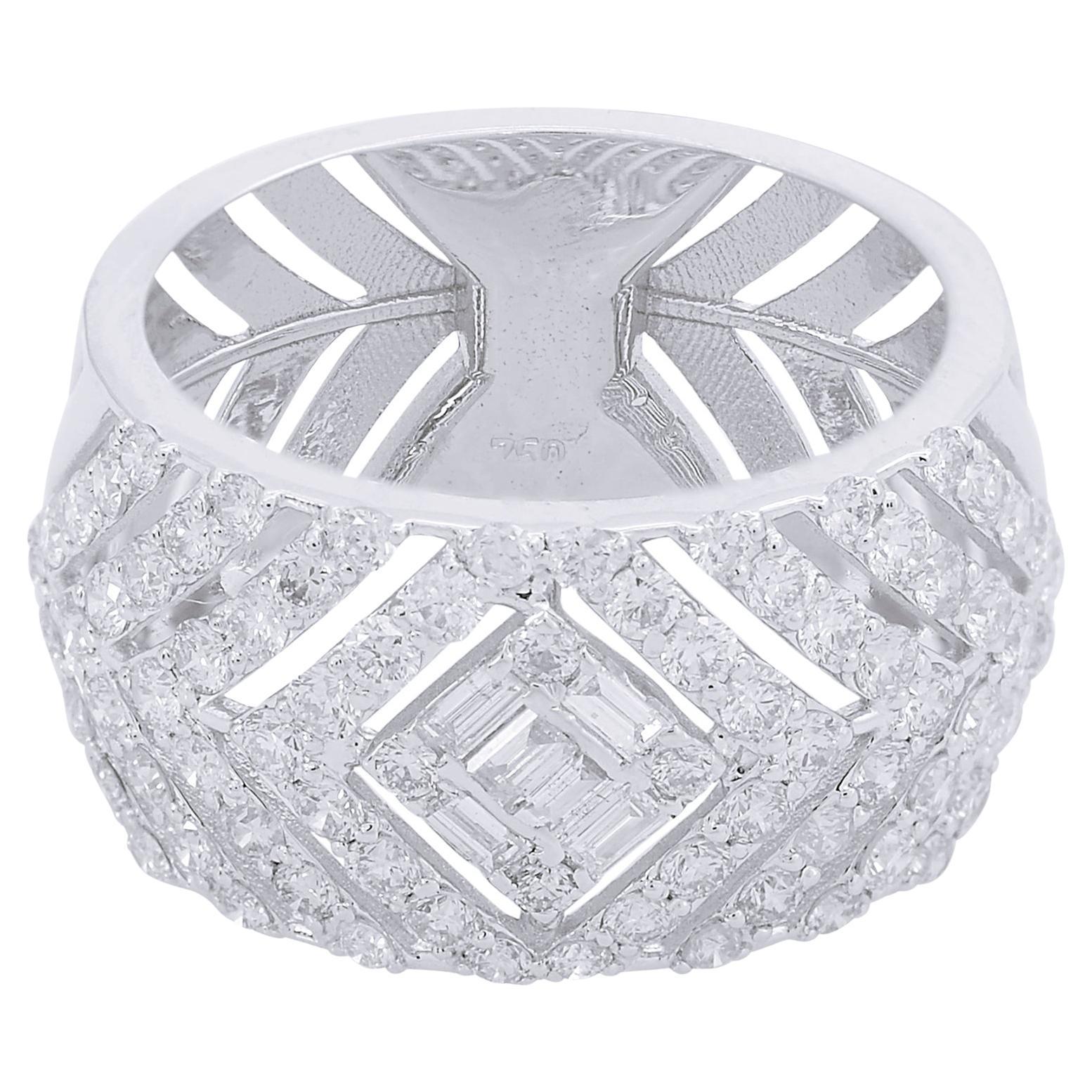 Bague à anneau en diamant pavé de 1,7 carat, pureté SI, couleur HI, en or blanc 18 carats.