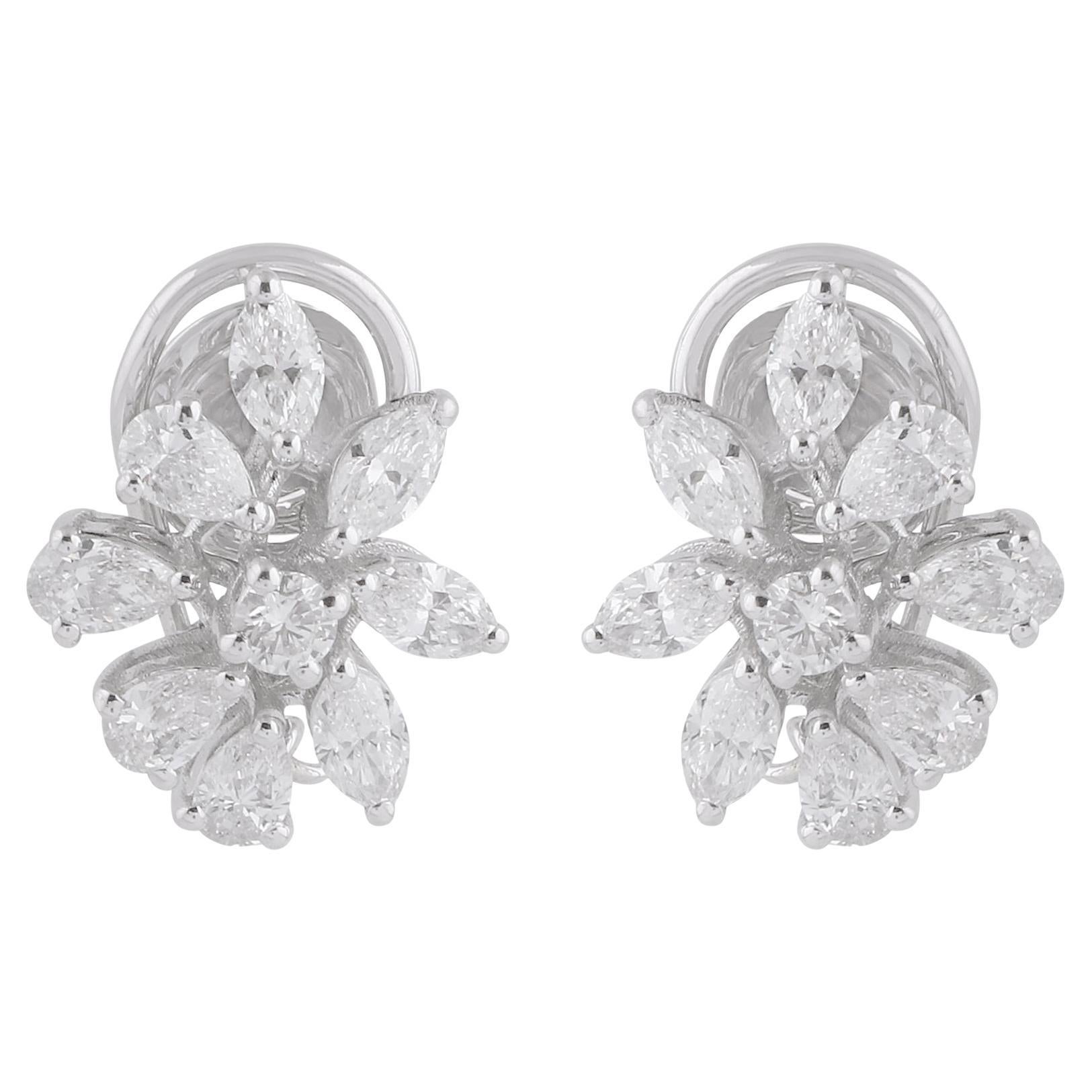 1.7 Carat SI/H Color Clustered Diamond Clip On Earrings 14 Karat White Gold For Sale