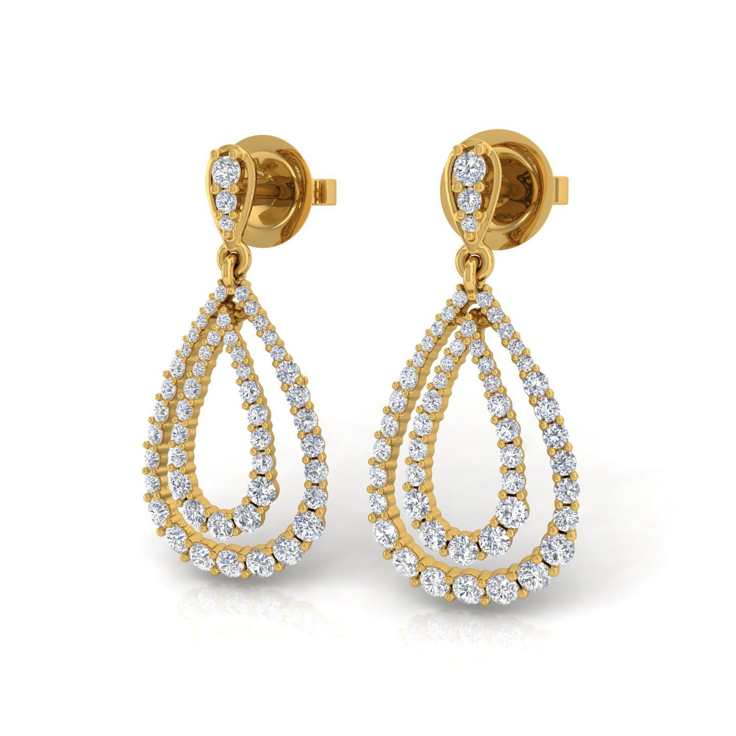 Modern 1.7 Carat SI/H Round Brilliant Cut Diamond Earrings 14 Karat Yellow Gold Jewelry For Sale