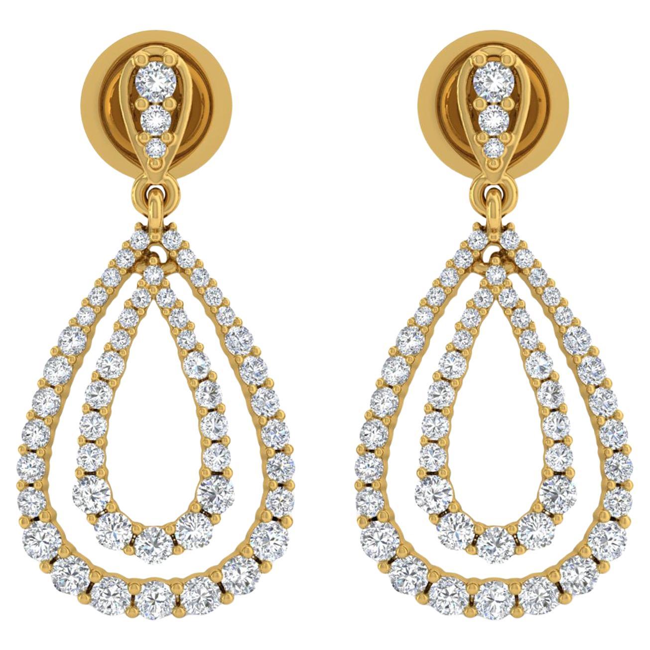 1.7 Carat SI/H Round Brilliant Cut Diamond Earrings 14 Karat Yellow Gold Jewelry