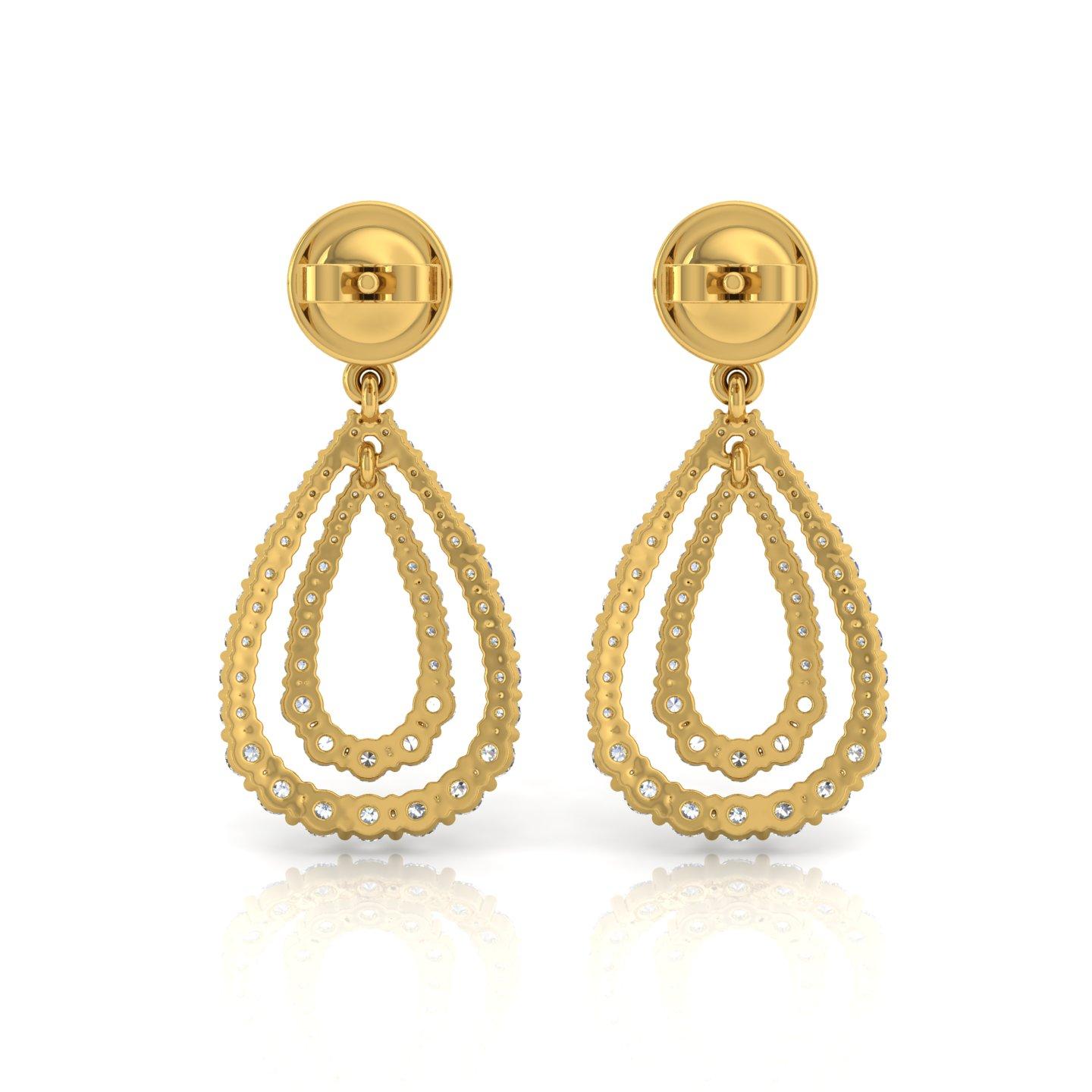 Round Cut 1.7 Carat SI/H Round Brilliant Cut Diamond Earrings 18 Karat Yellow Gold Jewelry For Sale
