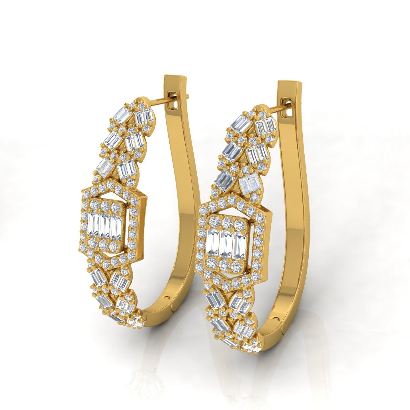 Item Code :- CN-26187
Gross Wt. :- 8.78 gm
18k Yellow Gold Wt. :- 8.44 gm
Diamond Wt. :- 1.70 Ct. ( AVERAGE DIAMOND CLARITY SI1-SI2 & COLOR H-I )
Earrings Size :- 29 mm approx.

✦ Sizing
.....................
We can adjust most items to fit your