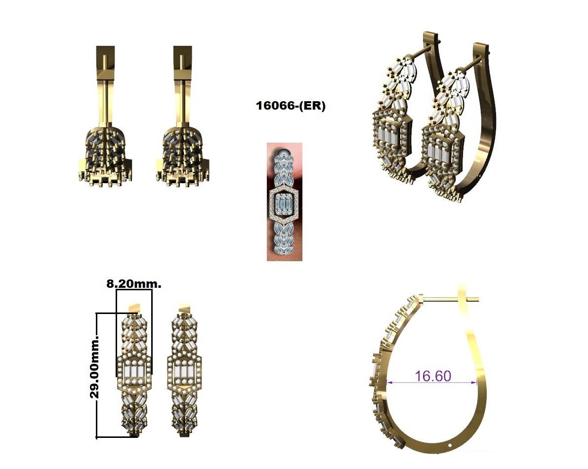 Modern 1.7 Carat SI/HI Baguette Diamond Hoop Earrings 18 Karat Yellow Gold Fine Jewelry For Sale