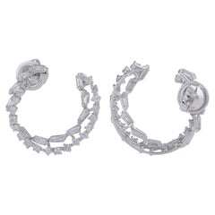 Boucles d'oreilles en or blanc 18 carats avec diamants ronds baguettes SI/HI de 1,7 carat