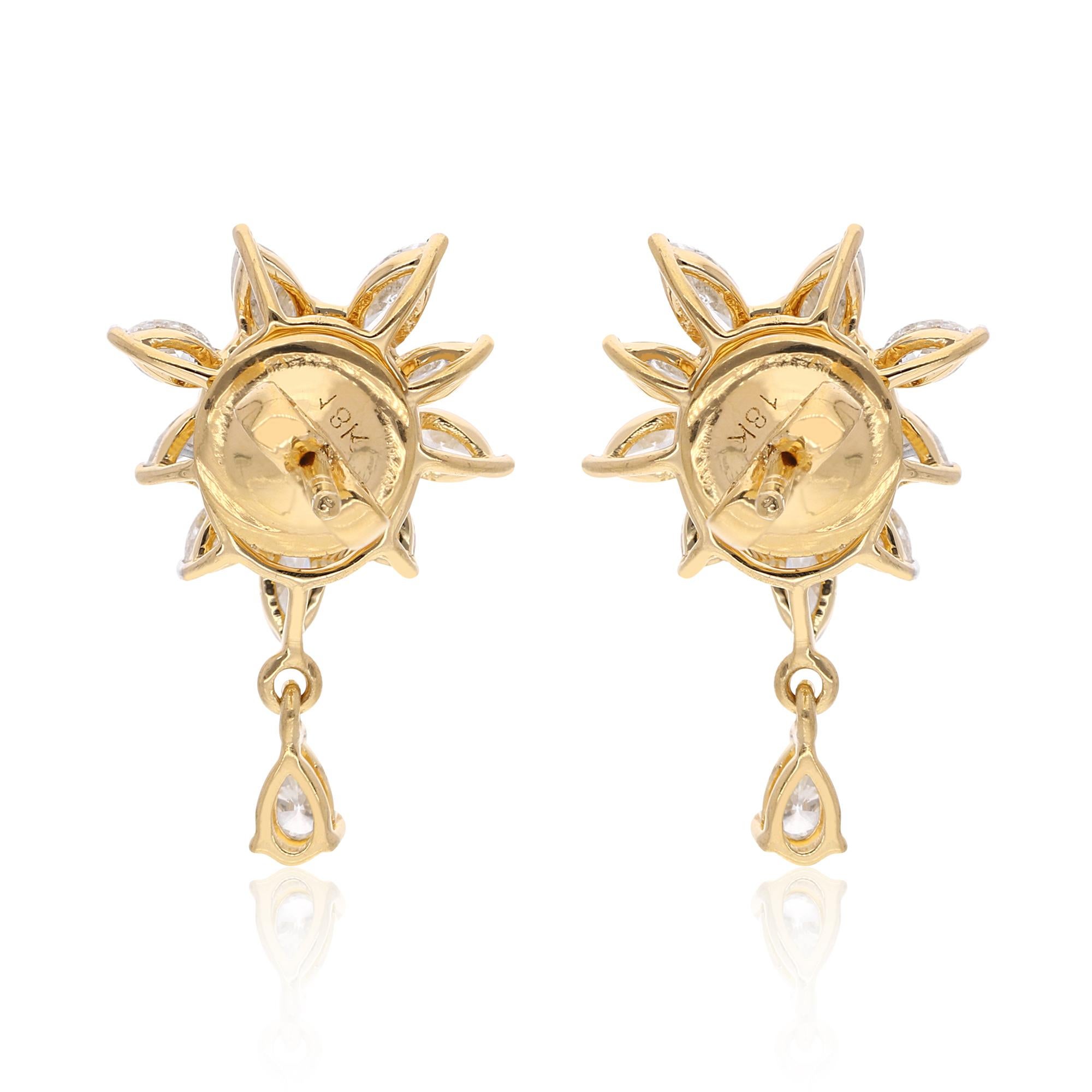 Pendants d'oreilles en or jaune 18 carats avec diamants ronds taille poire marquise SI/HI de 1,7 carat Neuf - En vente à Diera, Dubai