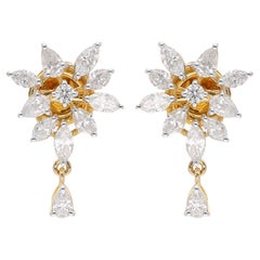 1,7 Karat SI/HI Birnen-Marquise-Ohrringe aus 18 Karat Gelbgold mit runden Diamanten