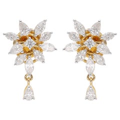 1.7 Karat SI/HI Birnenförmige Marquise-Diamant-Ohrhänger aus 18 Karat Gelbgold