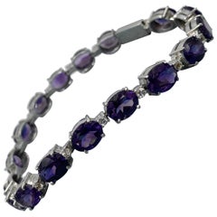 17 Karat Sibirischer Amethyst Diamant Stapel-Tennisarmband 14 Karat Weißgold