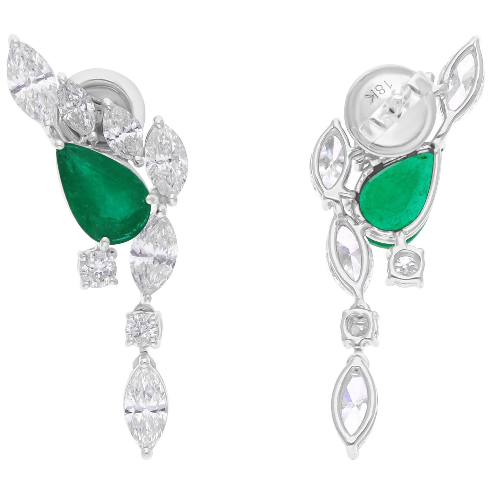 1.7 Carat Zambian Emerald 3.23 Carat SI/H Diamond 18 Karat White Gold Earrings