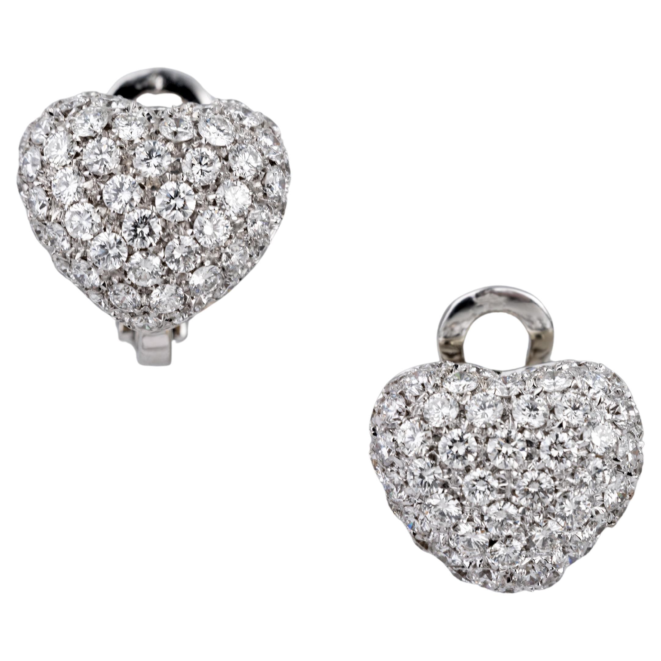1.7 Carats White Gold Diamond Heart Ear Studs, by Leo Pazzi For Sale