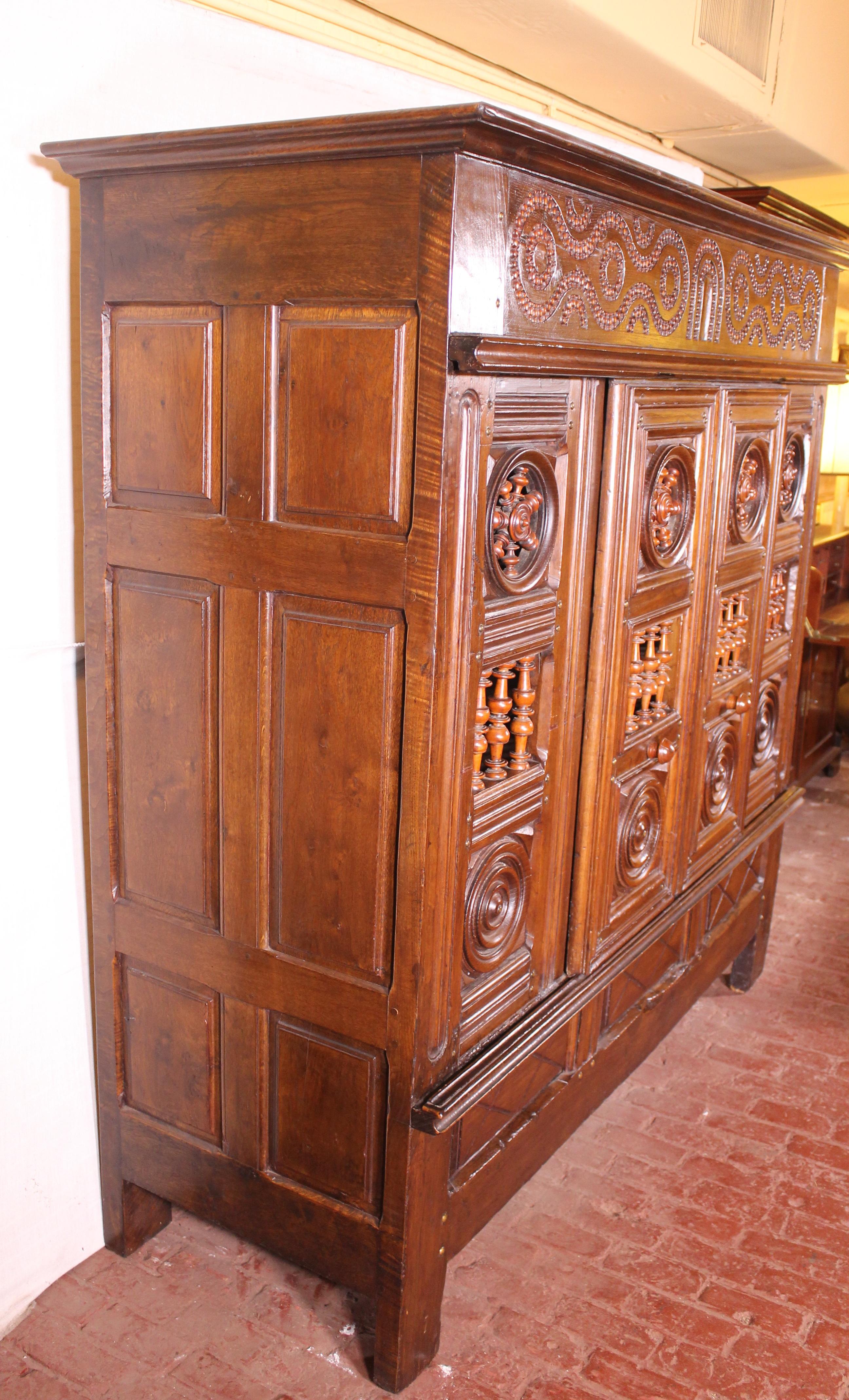 18th Century and Earlier 17th Century Breton Wardrobe or Cupboard in Oak Turning in Boxwood For Sale