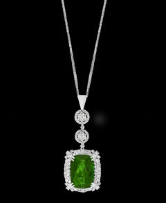 17 Carat Green Tourmaline and 4 Carat Diamond Pendant / Necklace 14 Karat Gold