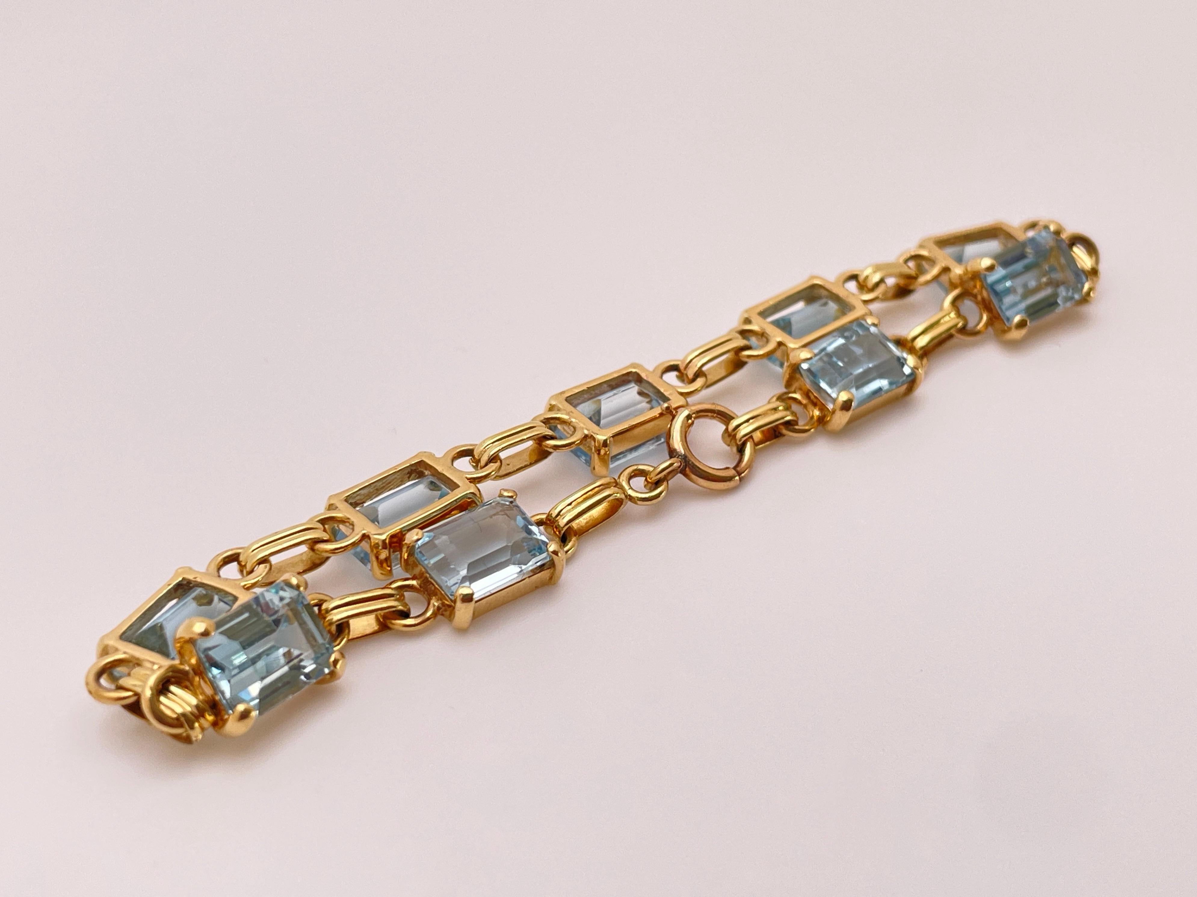 17 CT Natural Blue Aquamarine 14K Yellow Gold Tennis Bracelet For Sale 6
