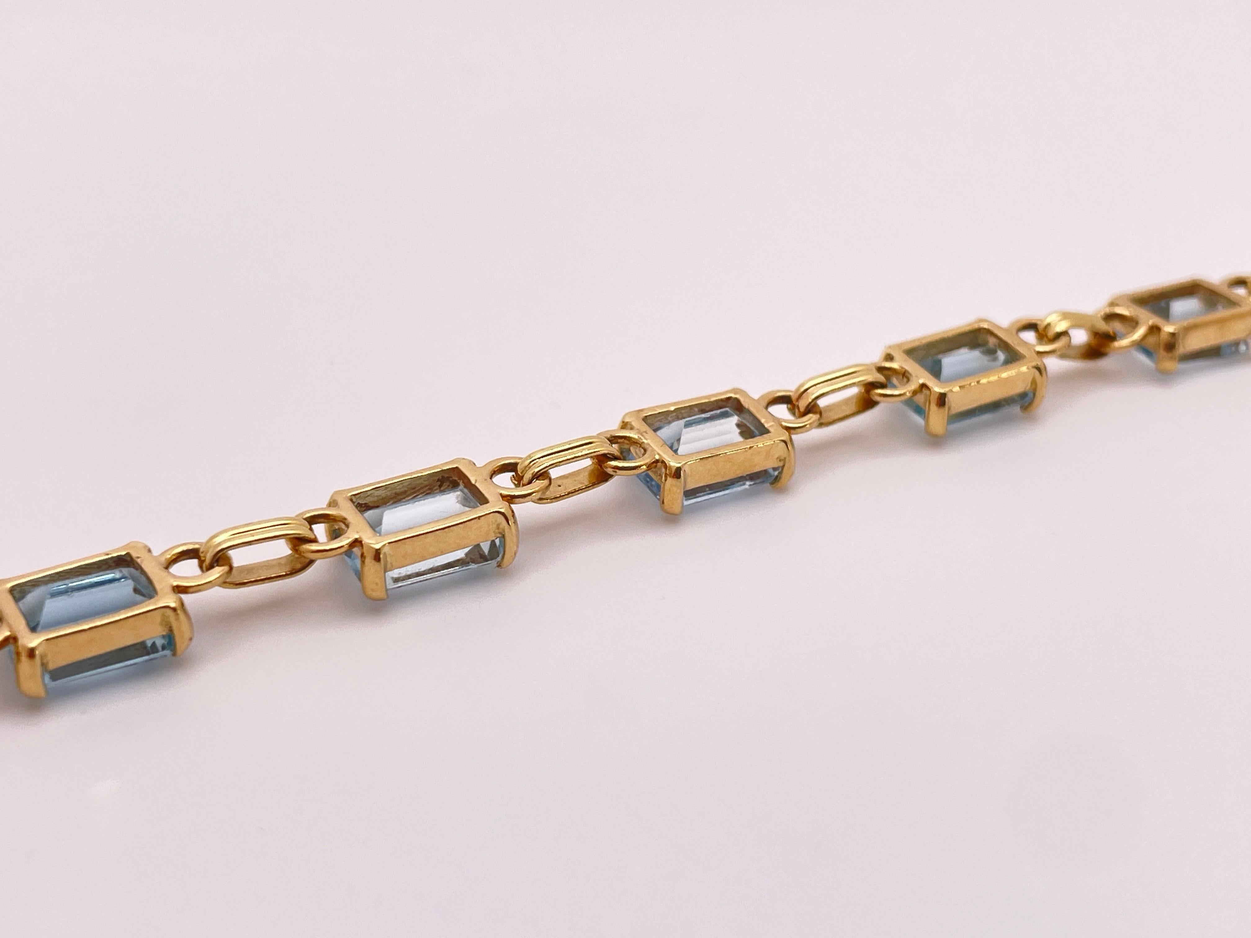 17 CT Natural Blue Aquamarine 14K Yellow Gold Tennis Bracelet For Sale 7