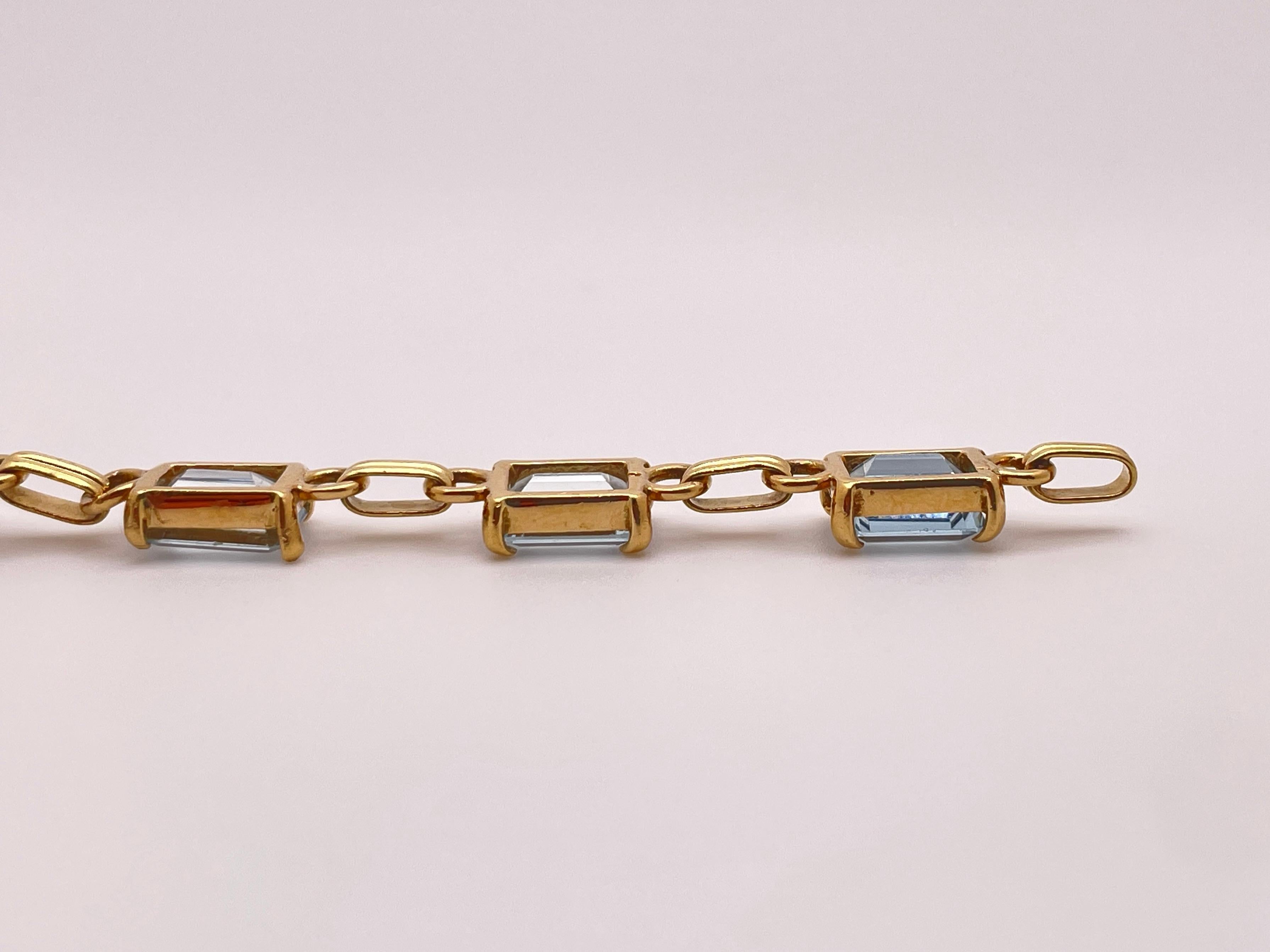 17 CT Natural Blue Aquamarine 14K Yellow Gold Tennis Bracelet For Sale 9