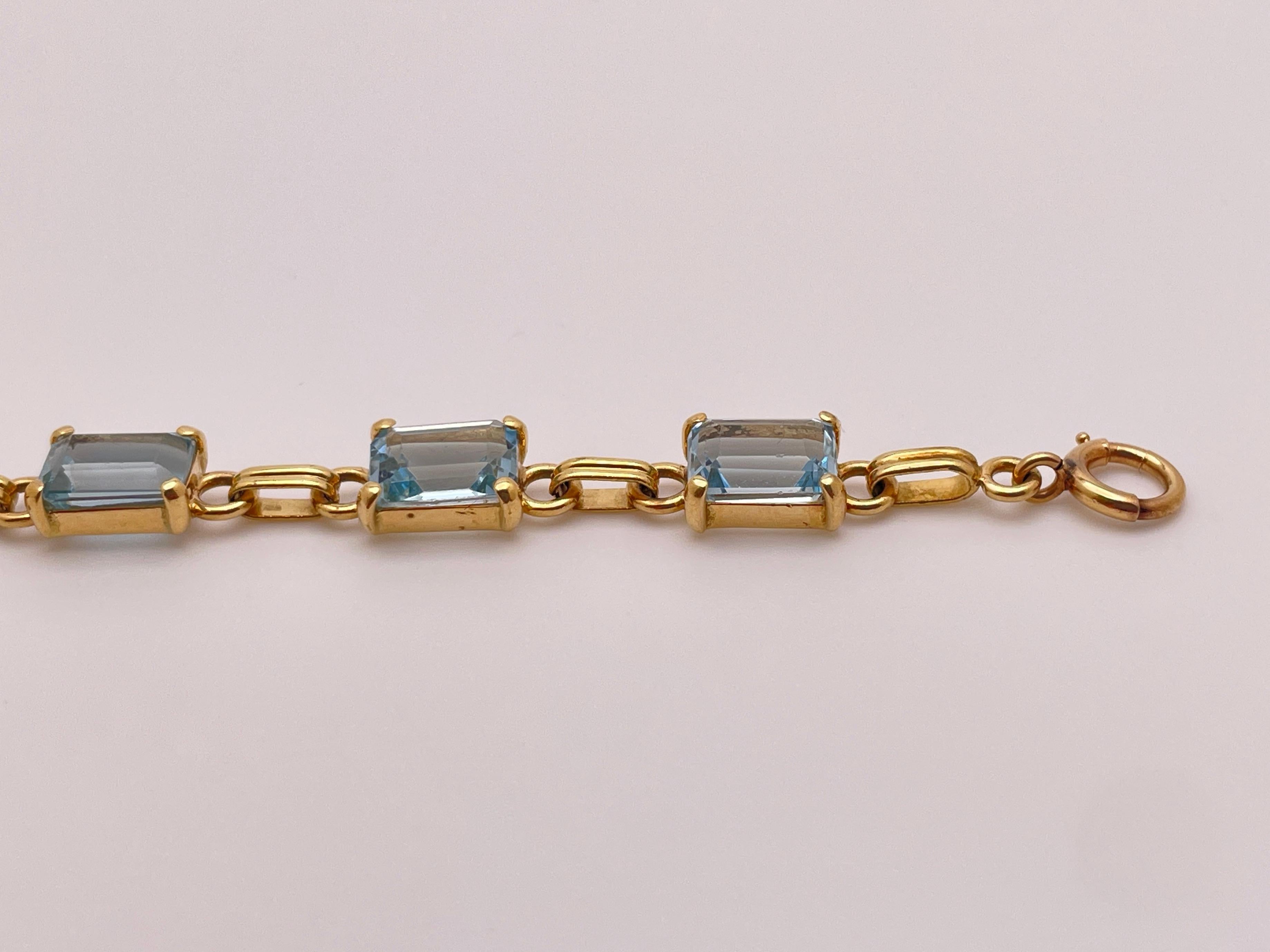 17 CT Natural Blue Aquamarine 14K Yellow Gold Tennis Bracelet For Sale 11
