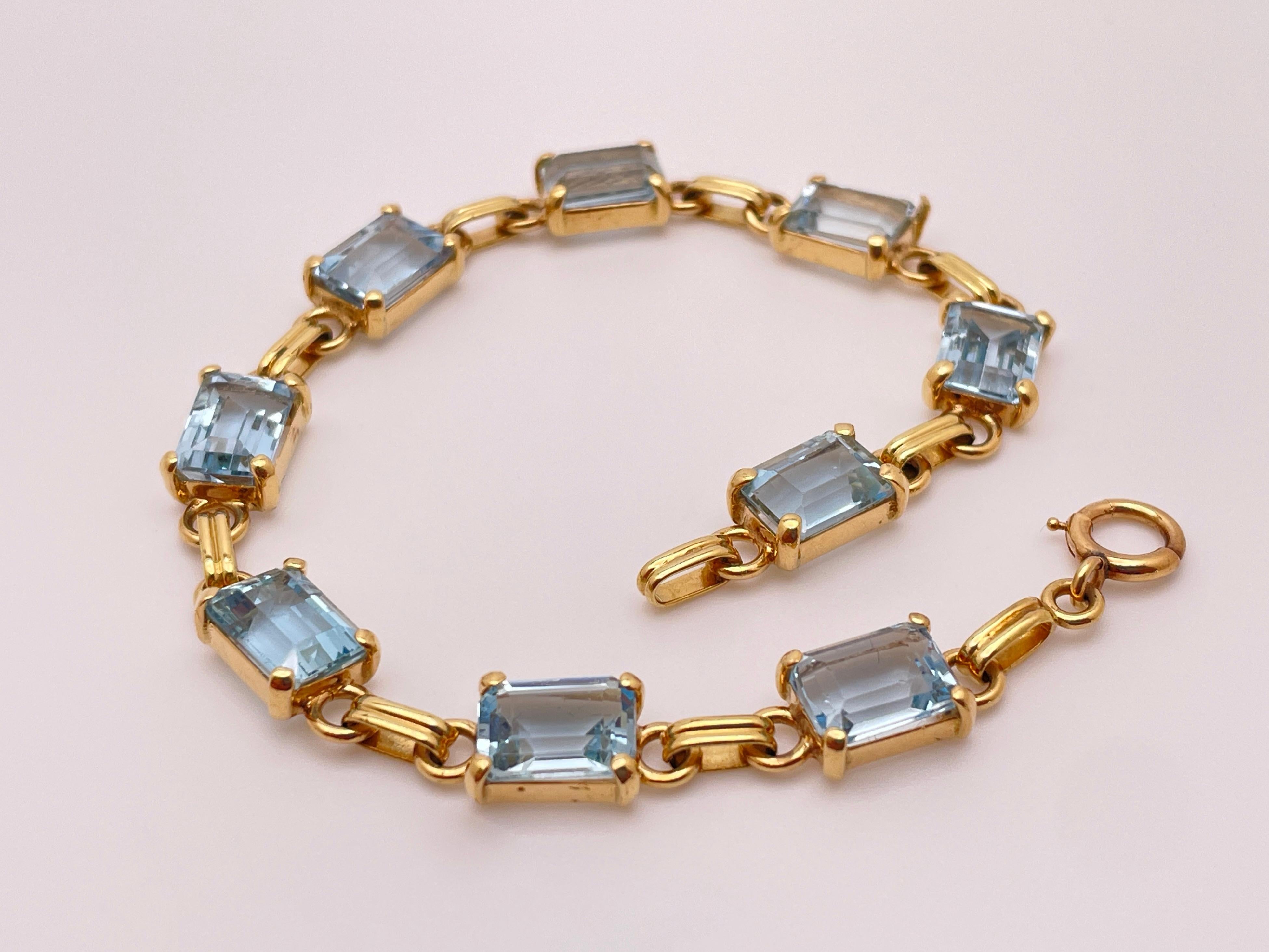 17 CT Natural Blue Aquamarine 14K Yellow Gold Tennis Bracelet For Sale 1