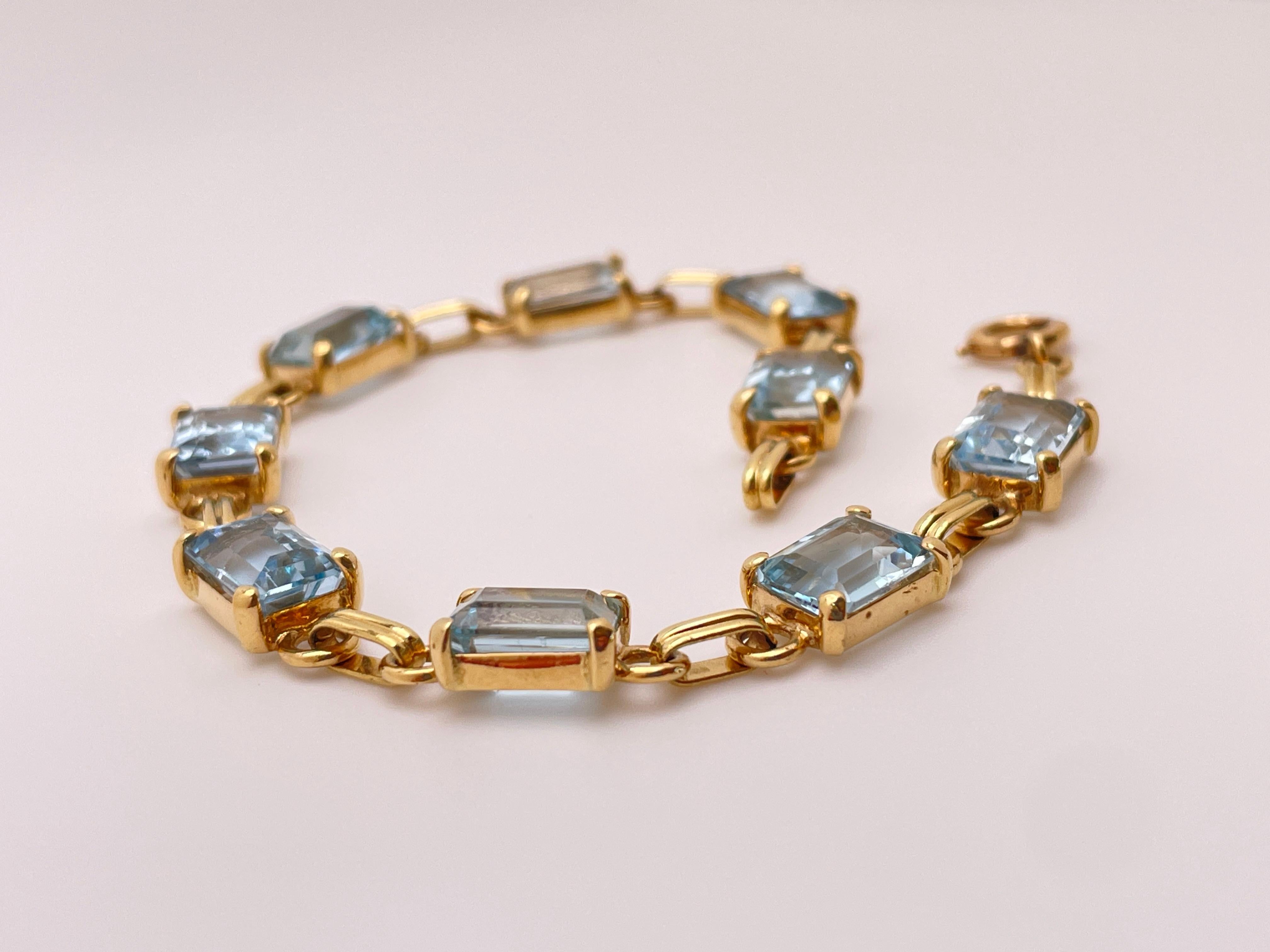 17 CT Natural Blue Aquamarine 14K Yellow Gold Tennis Bracelet For Sale 2