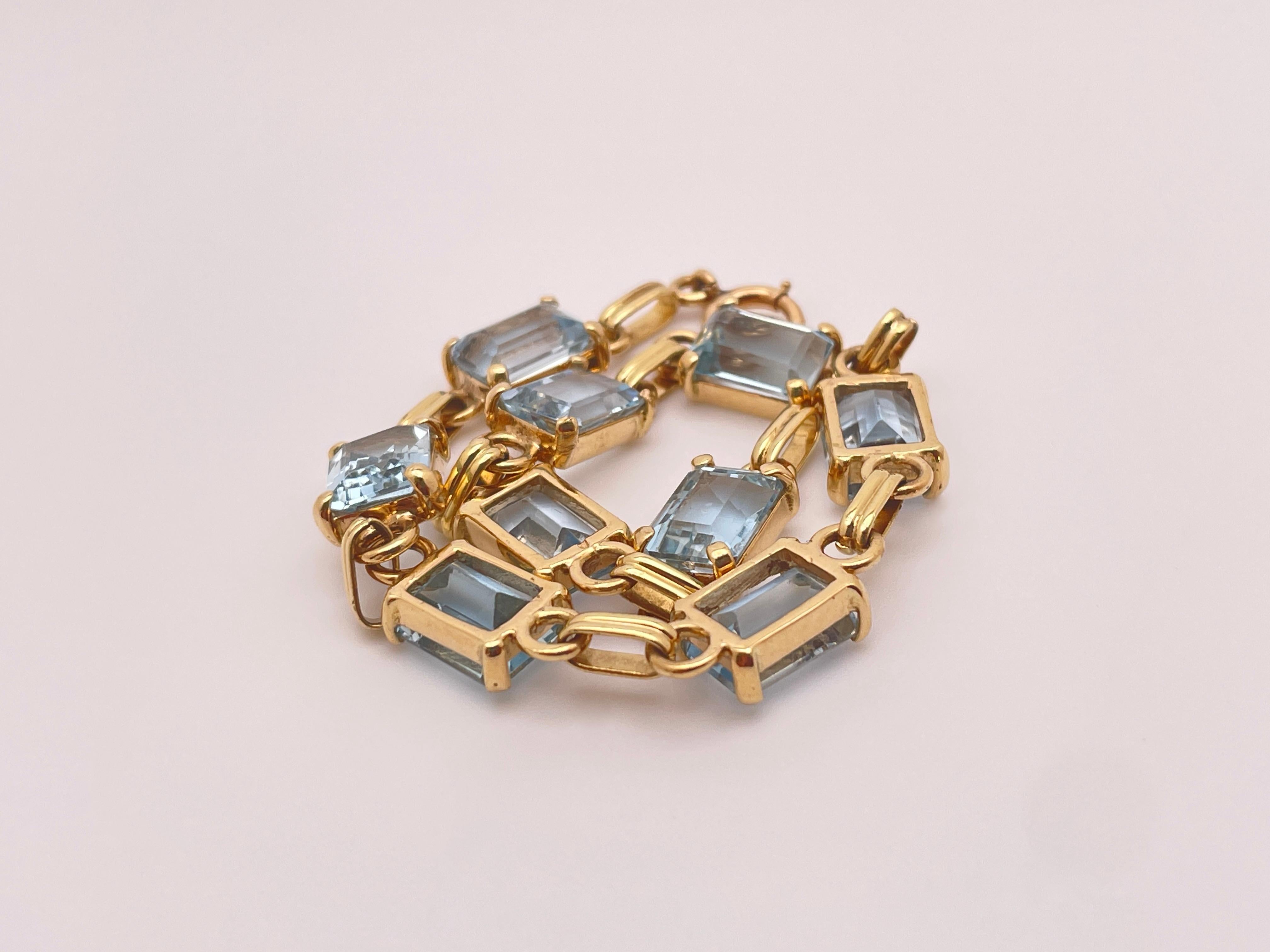 17 CT Natural Blue Aquamarine 14K Yellow Gold Tennis Bracelet For Sale 3