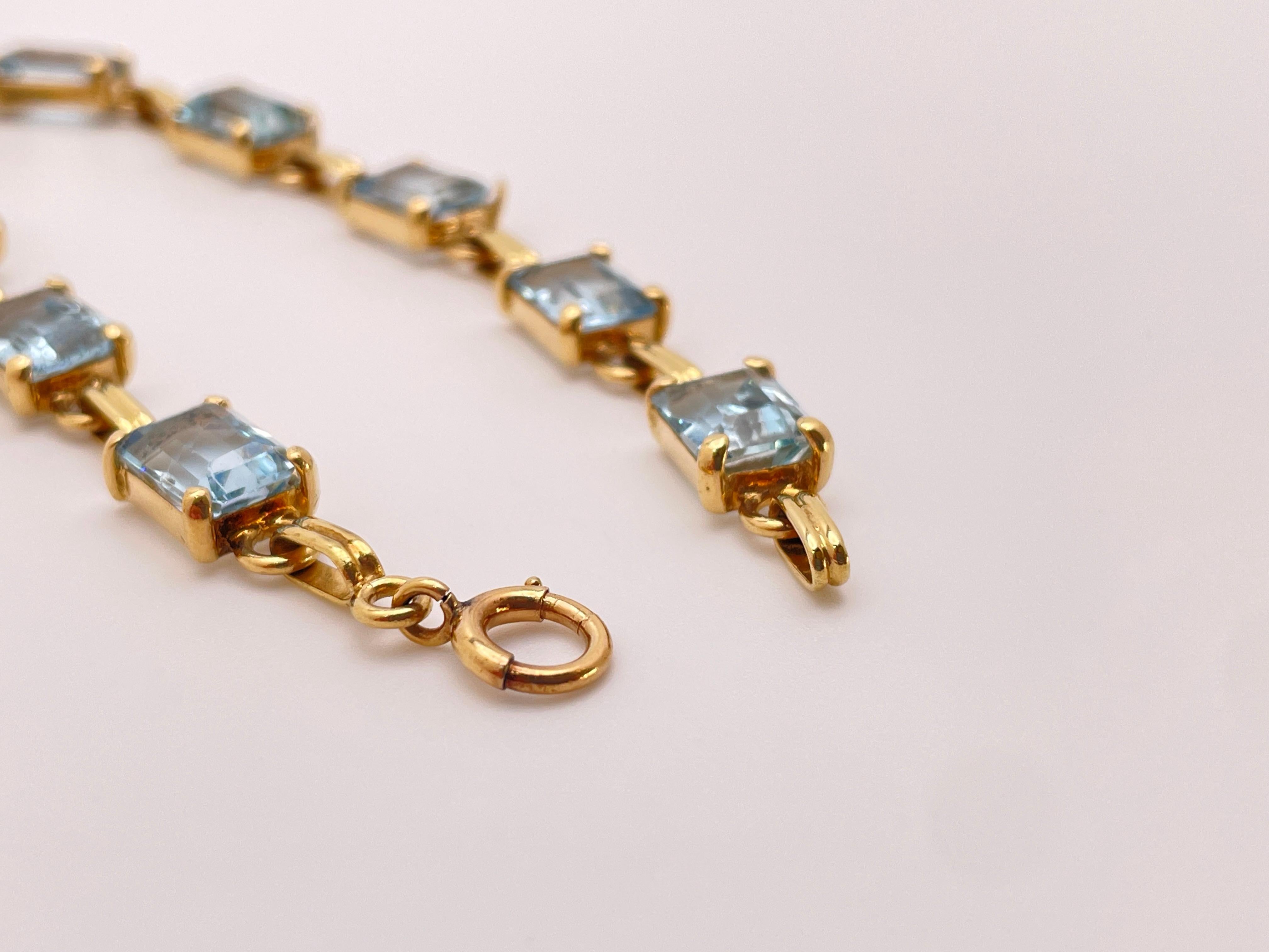 17 CT Natural Blue Aquamarine 14K Yellow Gold Tennis Bracelet For Sale 4